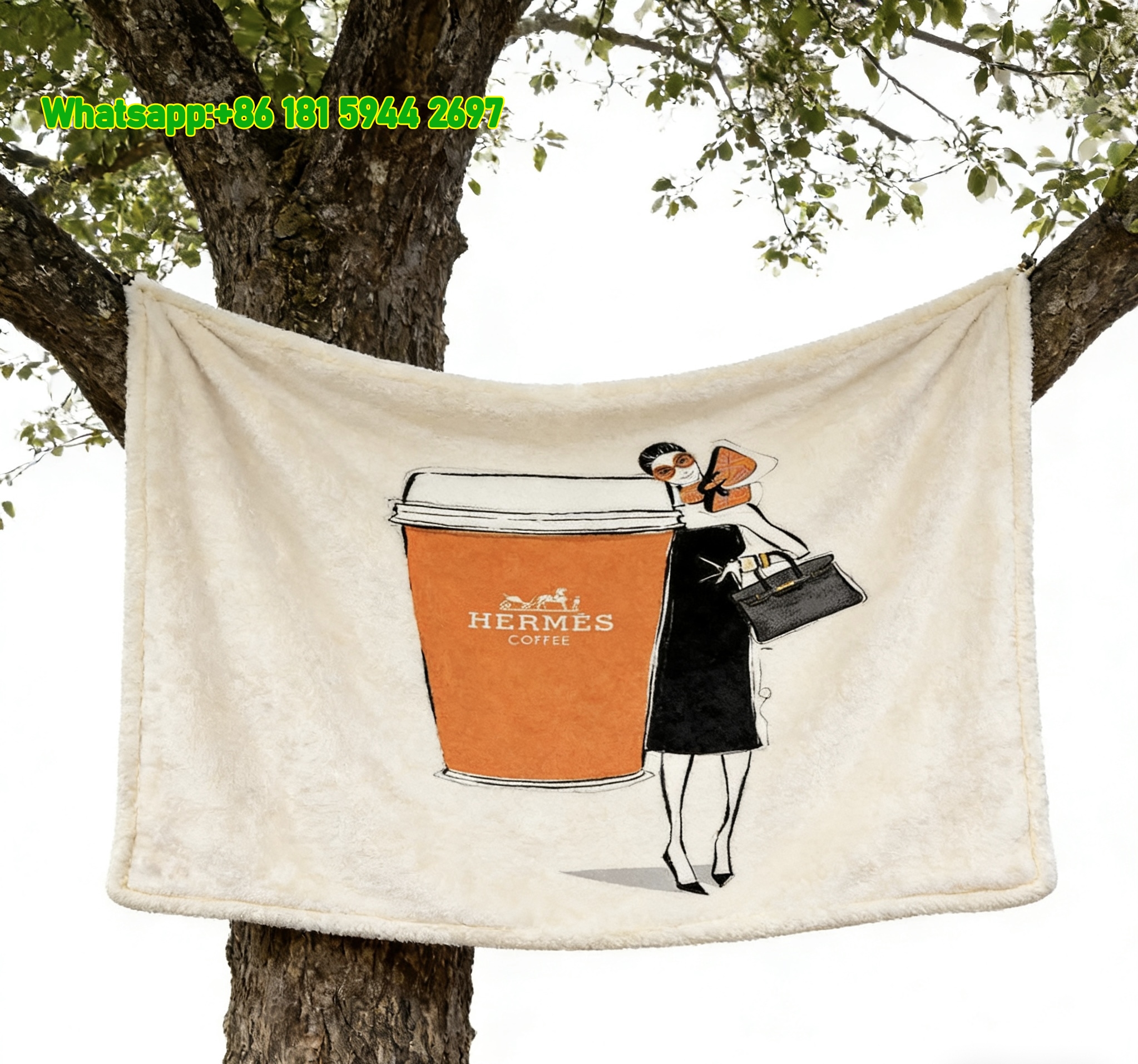 Hermès Coffee & Fashion Illustration Flannel Fleece Throw Blanket IMG_5024